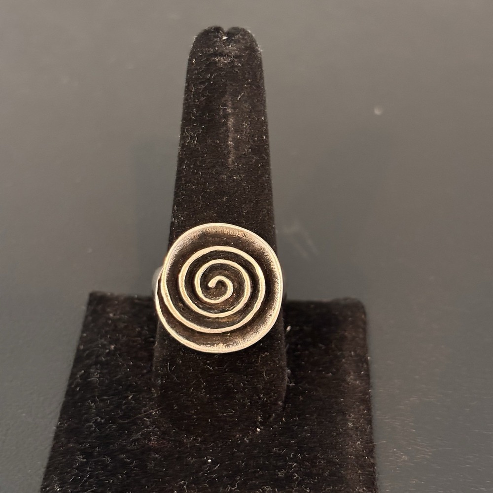 Vintage Artisan Sterling Silver Signed Swirly Statement Ring Size 10